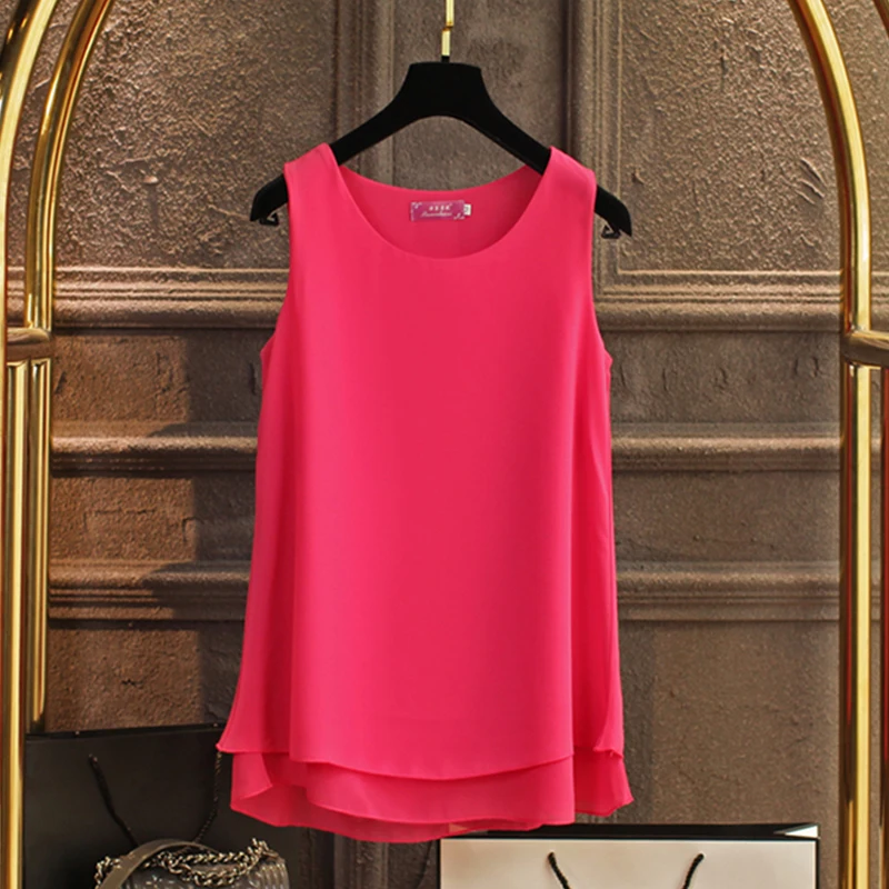 Женская шифоновая блузка без рукавов однотонная длинная Повседневная большого