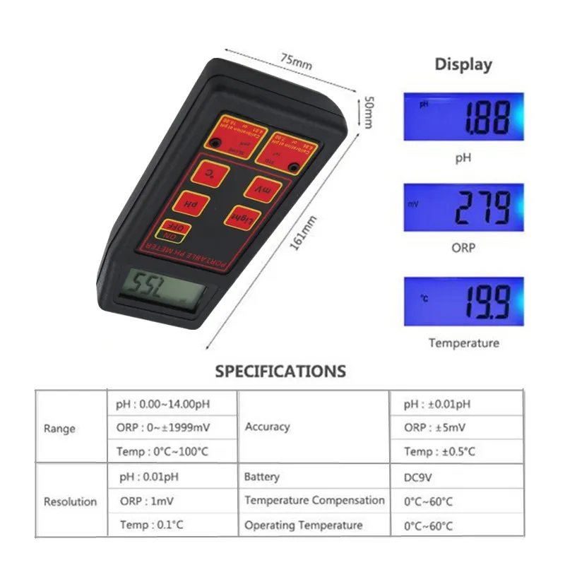 Портативный 3 в 1 Аквариум PH/ORP/TEMP измеритель воды мультипараметрический цифровой