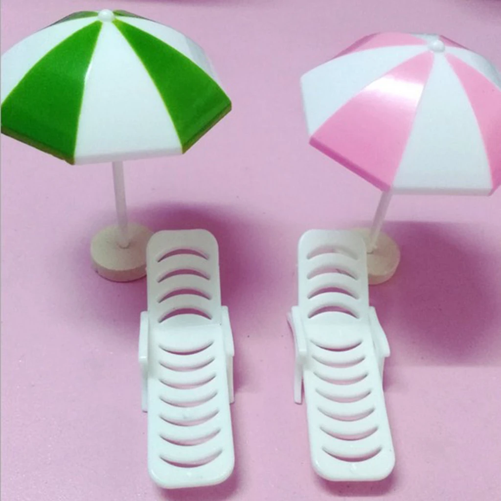 5 Set Miniature Deck Chair Beach toy Umbrella Dollhouse Colorful Scenes Decor for dollhouse decoration | Игрушки и хобби
