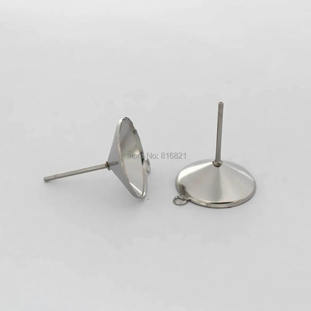 Серьги гвоздики из нержавеющей стали круглая рамка с петлей ривол камни основы