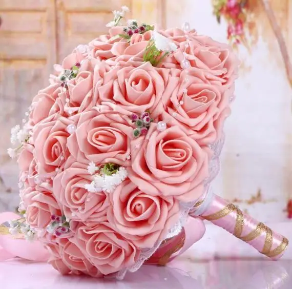Pe Rose, женские свадебные букеты для невесты, розовые цветы, свадебный букет, Свадебный держатель, Букет пионов, аксессуары - Цвет: Розовый
