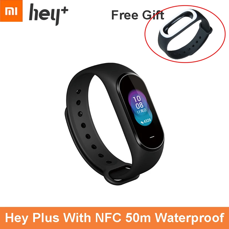 Дополнительный Бесплатный Ремешок Xiaomi Hey Plus 1S Smartband 0,95 дюймов AMOLED цветной экран встроенный многофункциональный NFC пульсометр Hey - Цвет: Add Free Black