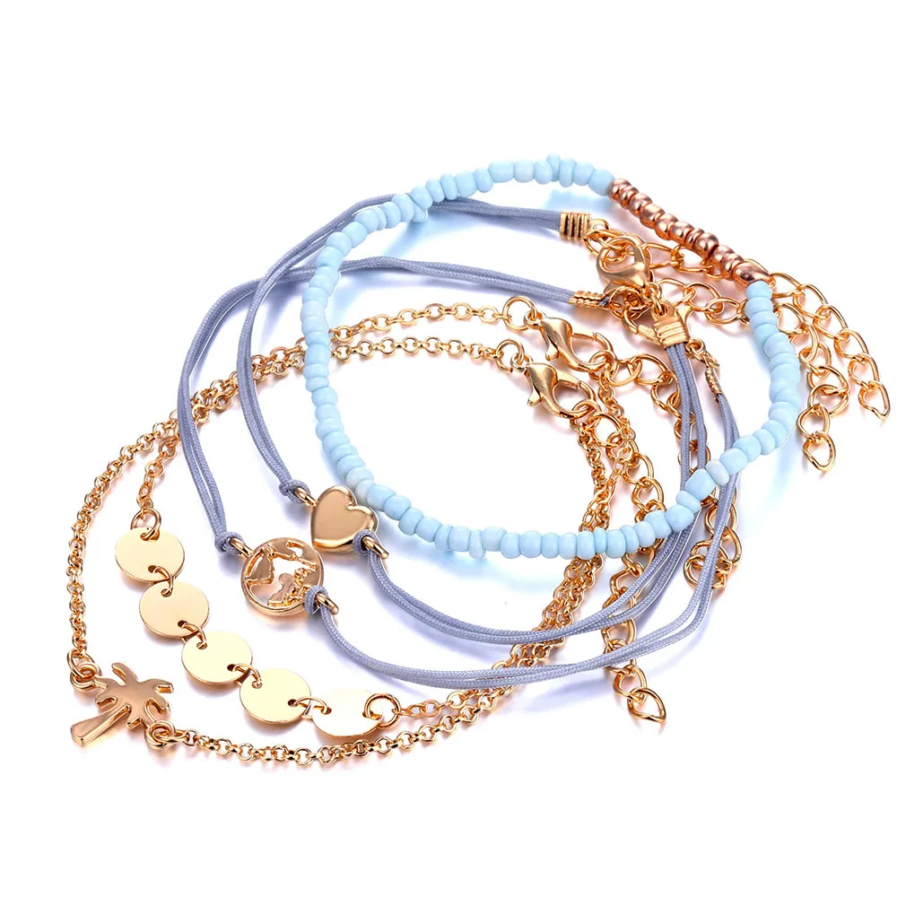 Lateefah 5 шт./компл. режим Hart Kaart Charme armbenen набор voor vrouwen Boho винтажный Steen Lederen Ketting повязки Partij Sieraden