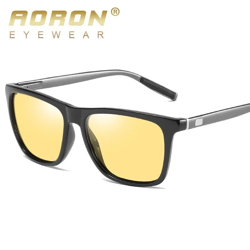 Night Vision 2 AORON HD очки для ночного видения мужские алюминиевые желтые линзы солнцезащитные очки мужские поляризованные очки для ночного видения очки для вождения Oculos Gafas De Sol - Цвет линз: Night Vision 2