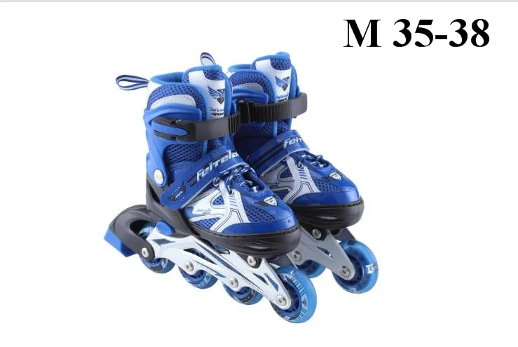 BLUE M 35-38 Высокое качество, детские роликовые коньки, обувь для катания на роликах, регулируемые мигающие колеса, Patines Inline SkateRoller, обувь для катания на коньках - Цвет: BLUE M 35-38