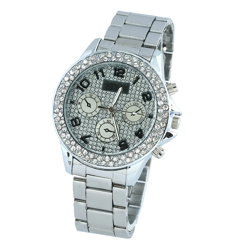 Роскошные золотые часы с тремя глазами и полностью стальным ремешком Relogio Feminino