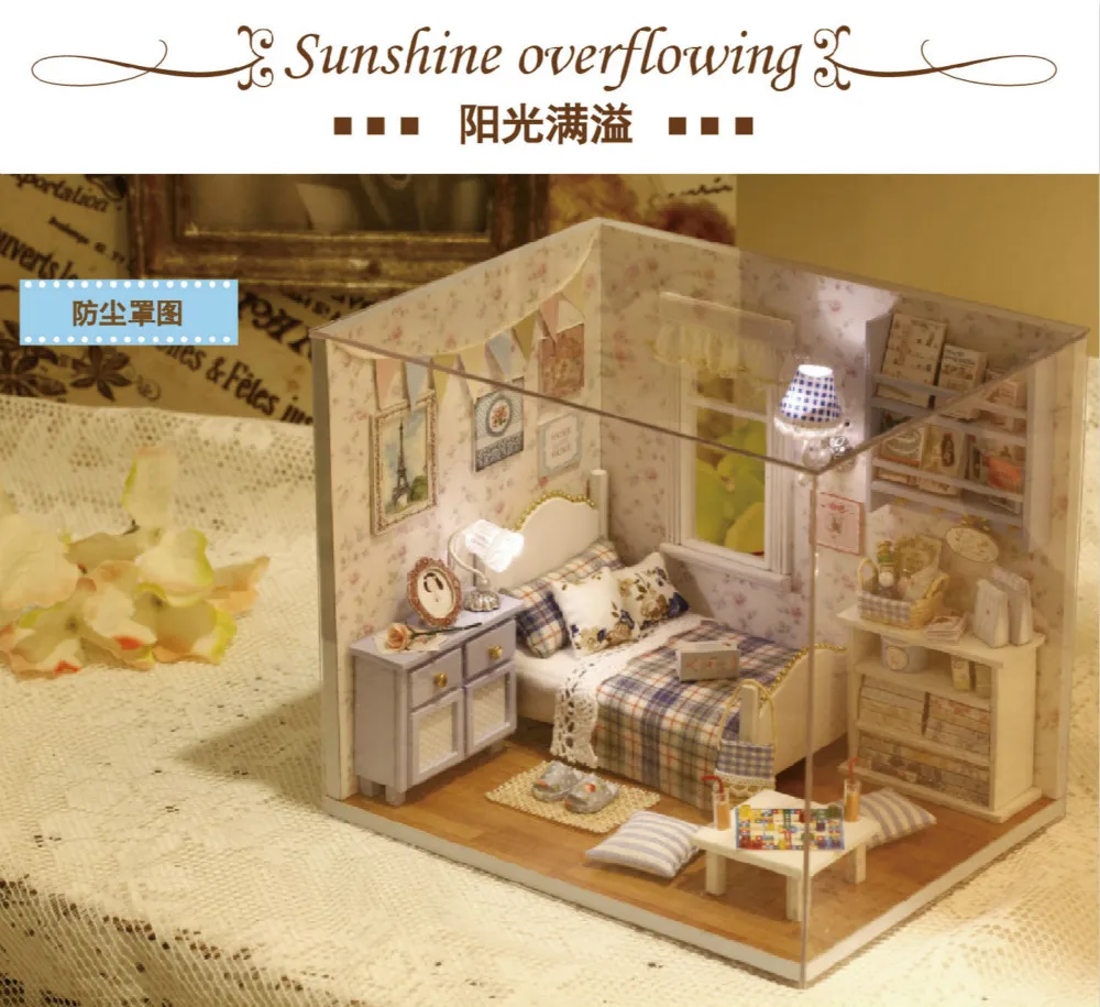 DIY Handmake Wooden Dollhouse Miniature Kit Happy Living Room With Cover Furniture Cute bedroom Model Girl Doll House Box | Игрушки и