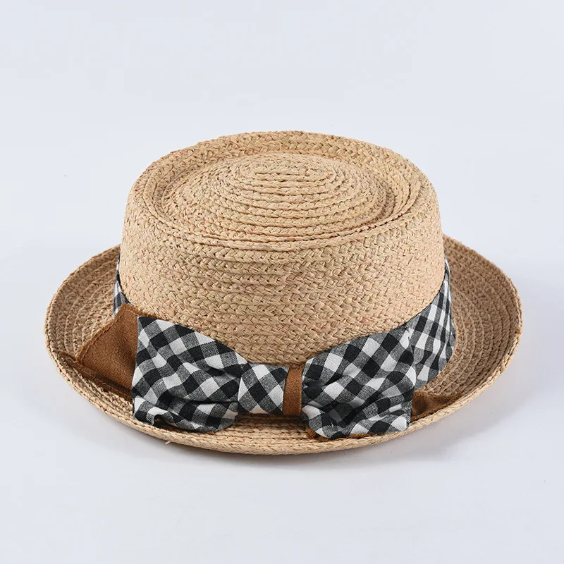 Соломенная шляпа Фибоначчи из рафии модная клетчатая фетровая с бантом свиного