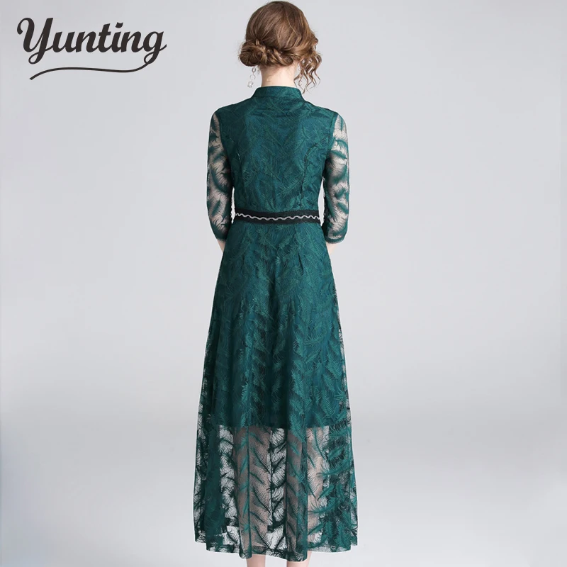 Женское повседневное длинное платье для работы модные жаккардовые кружевные