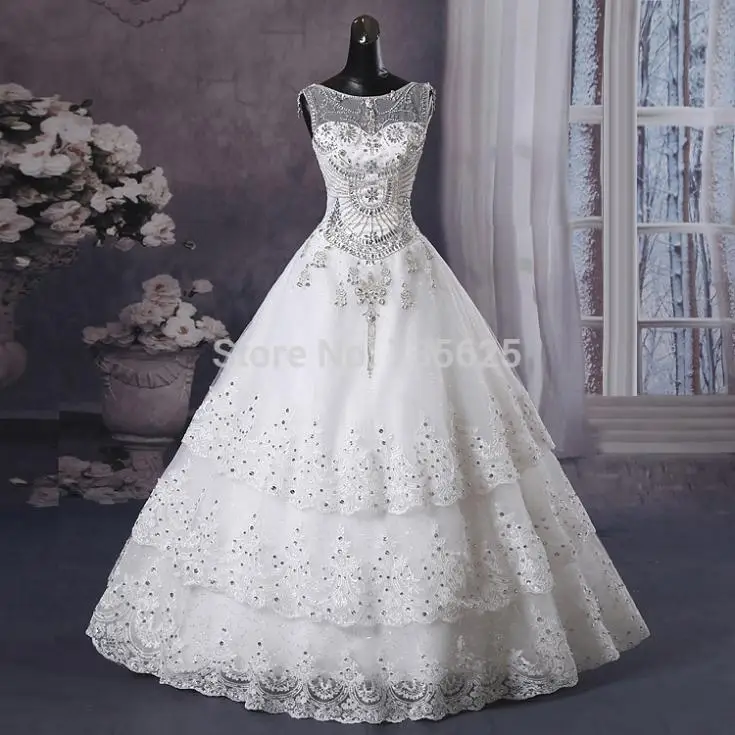 2014 Lace White Beaded Crystal Scoop Cap Sleeveless Up Court Train Floor Length Wedding Dress Ball Gown H343|dress groom|dresses hippiedress up new
