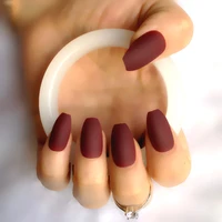 2020new coffin fake nails matte wine red frosted press on nailswith stickers full nail tips on false nail art 24pcs