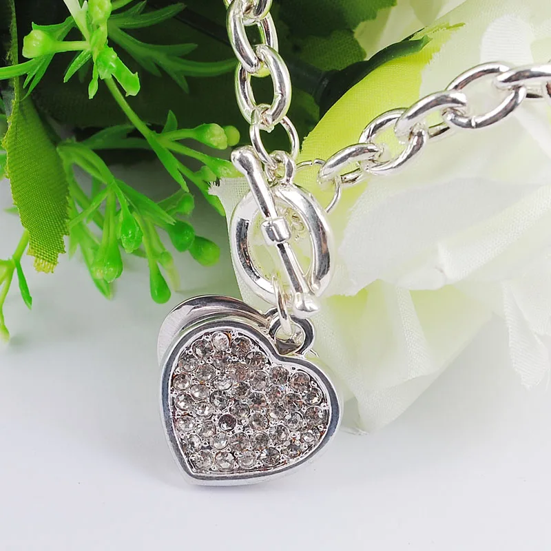 Модное ожерелье с кулоном в виде двух сердец серебряное из нержавеющей стали