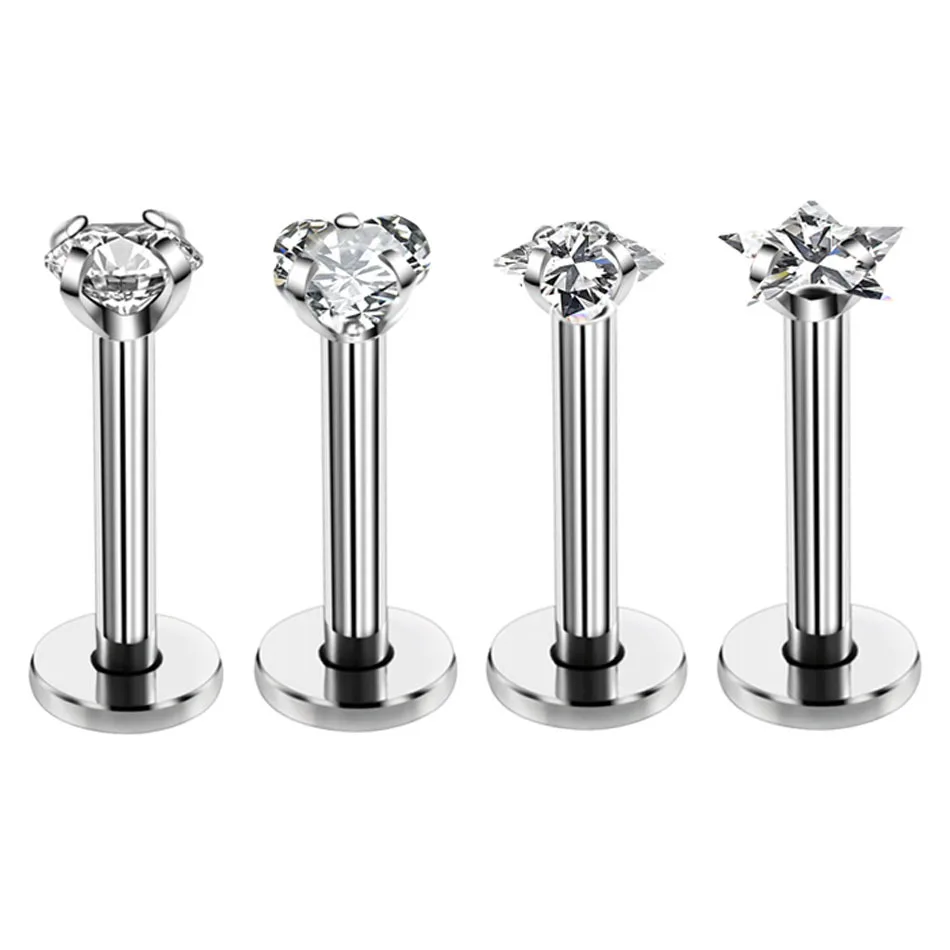 1 шт хирургический Сталь круглый квадратный звезда Цирконий уха украшение для