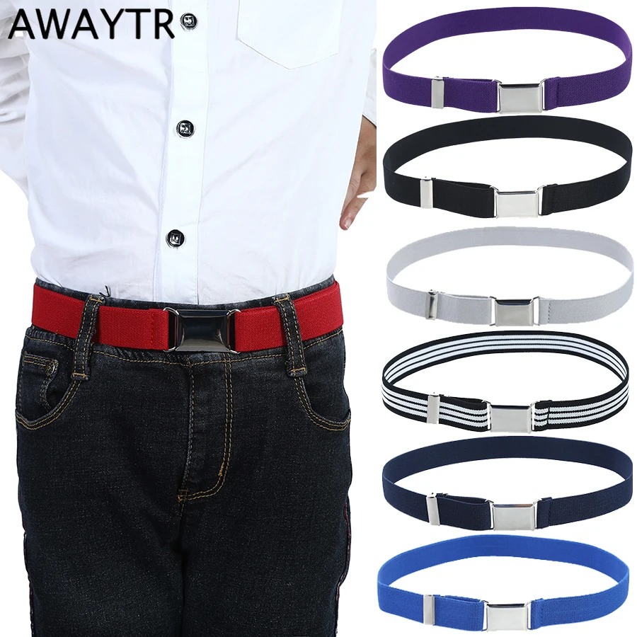 Awaytr Fashion Canvas Belt For Boys Kids Alloy Buckle Belt for Men Adjustable Elastic Children's Belts 11 Colors 77*2.5cm