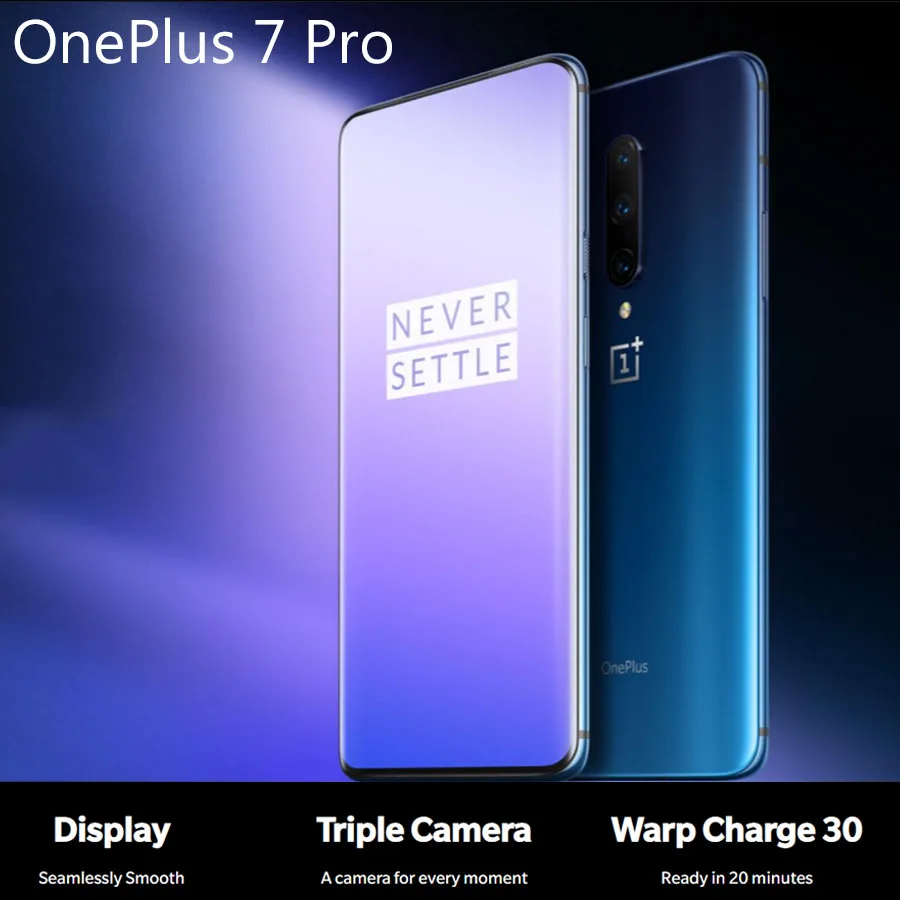 Мобильный телефон OnePlus 7 Pro, 6 ГБ, 128 ГБ, Восьмиядерный процессор Snapdragon855, 6,67 дюймов, 3120x1440 p, полноэкранный экран, 3 камеры, NFC, 19,5 мА/ч