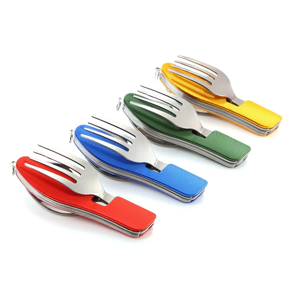 Открытый Отдых пеший туризм посуда 3 в 1 портативный складной Ножи вилы ложка Spork