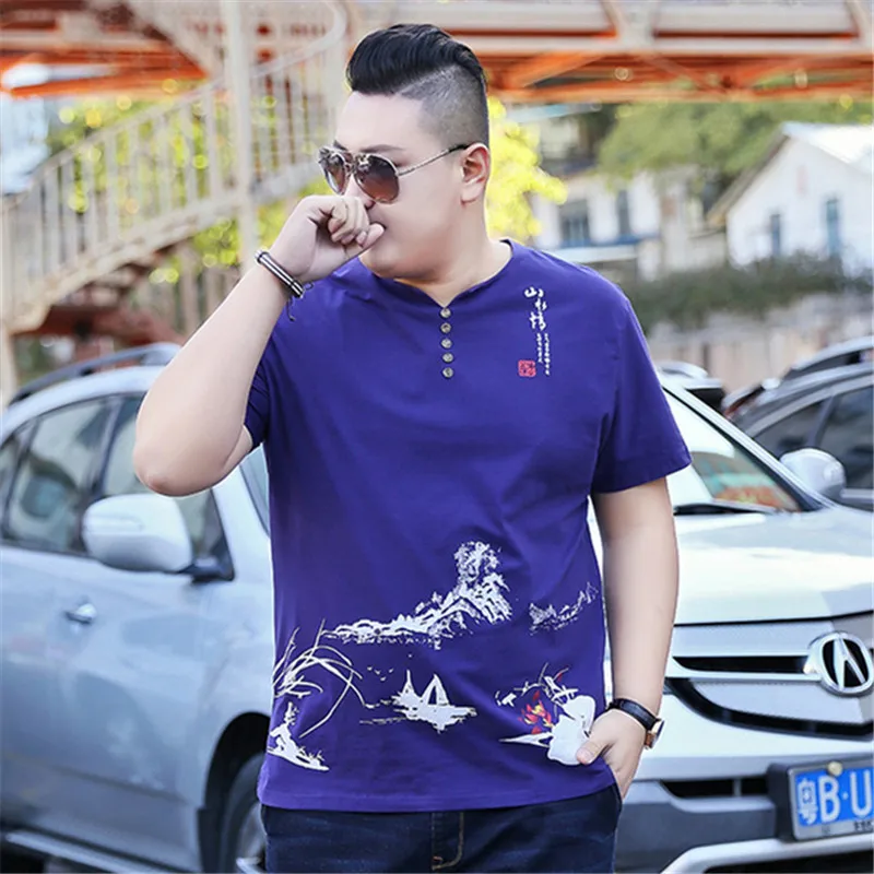 

Free shipping 2018 summer plus size men t shirt Chinese style 2xl 6xl 7xl short-sleeve men's t-shirt fat cotton extra large tees