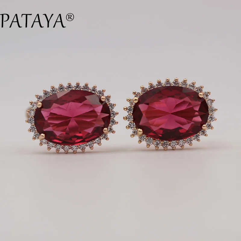 Модные большие серьги PATAYA из розового золота 585 пробы с зеленым Искусственным
