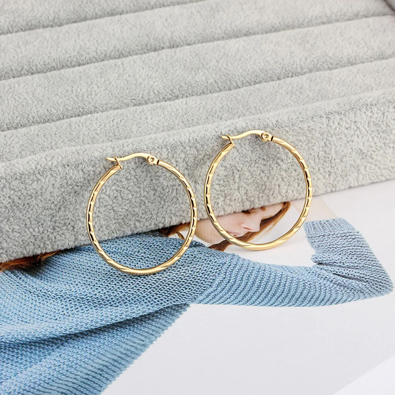 Женские круглые серьги кольца из нержавеющей стали золотого цвета женская