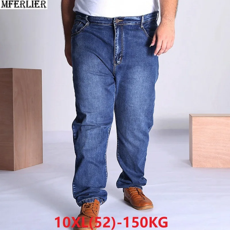 Джинсы мужские большого размера 9XL 10XL эластичные штаны для работы с завышенной