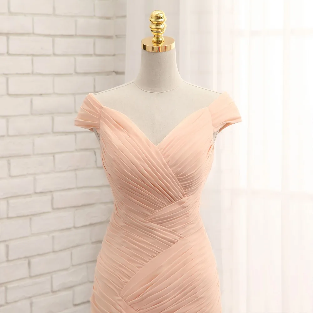 Шифоновое вечернее платье-Русалка цвета шампанского с рукавом шапка | Свадьбы и