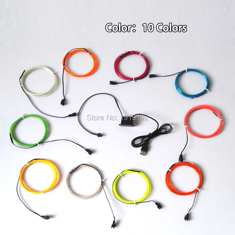 

1.3mm 10Metres Wholesale Car Flexible Neon Light EL Wire By DC-5V EL driver For Stairs Channel Signage Sign Party Decoration