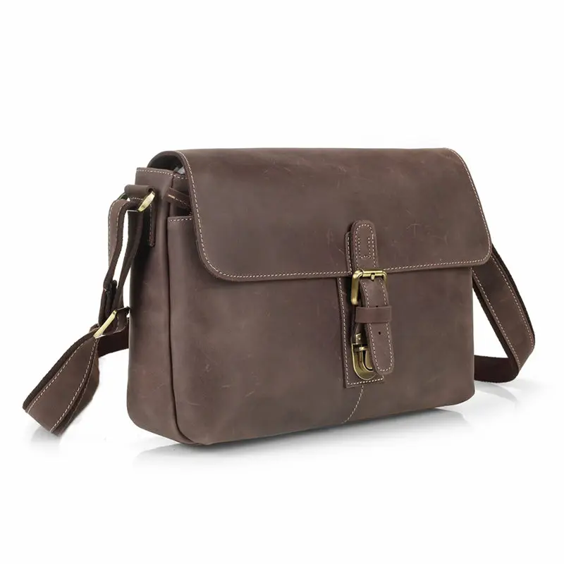 

Nesitu Vintage High Quality Brown Real Skin Genuine Leather Male Bag Men Messenger Bags Men Leather Should Bag #M8011