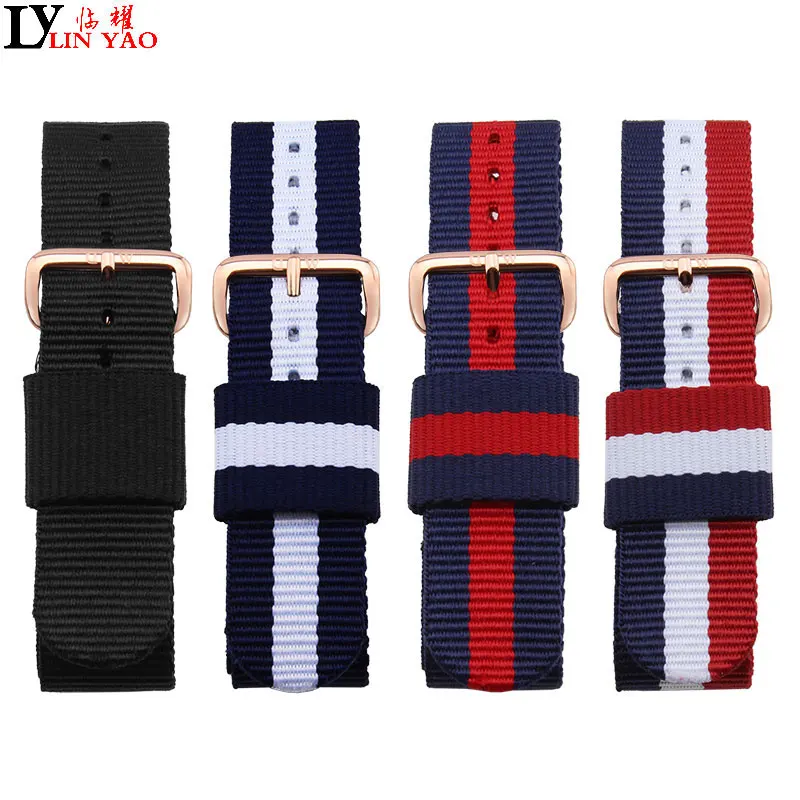 Нейлоновый ремешок для часов из розового золота с пряжкой Daniel Wellington 18 мм 20