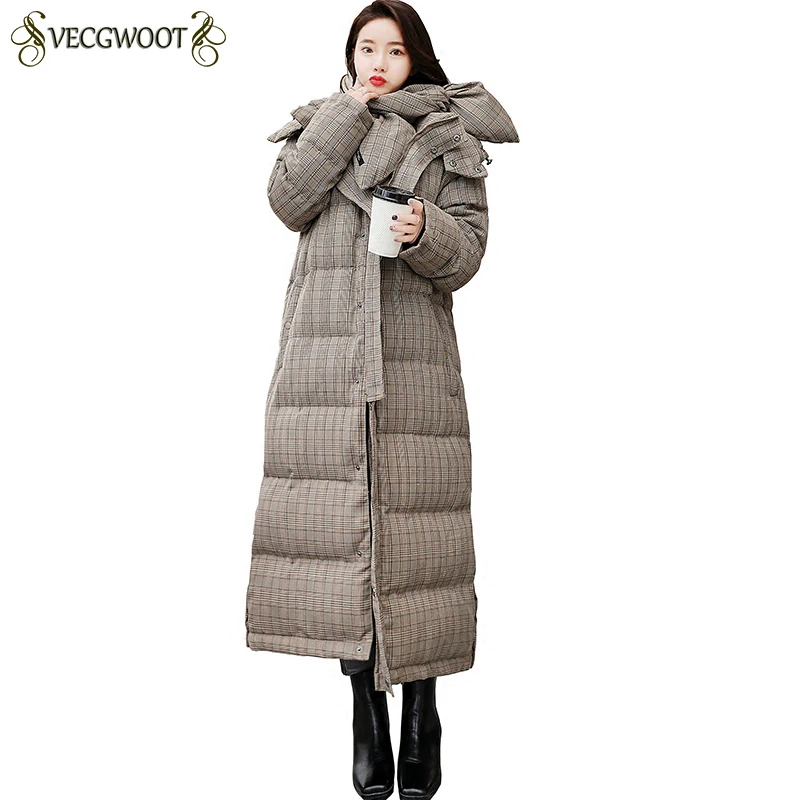 2020 зимняя длинная хлопковая куртка в клетку Женская Теплая стеганая Толстая