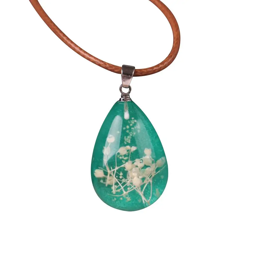 

Charms Female Pendant Necklace Glow in The Dark Dried Flower Teardrop Pendant Necklace Women Xmas Gift Jewelry Pendant Necklace