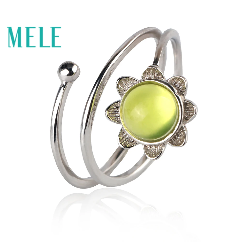 

Natural yellow prehnite 925 sterling silver rings for women,6mm round cut flower shape simple and fashion fine jewelry