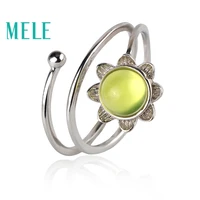 natural yellow prehnite 925 sterling silver rings for women6mm round cut flower shape simple and fashion fine jewelry