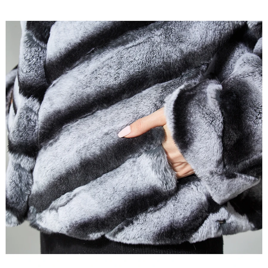 Тонкий мех кролика пальто реального кролика рекс меховая куртка короткие для womenstriped зимняя верхняя одежда бежевого цвета Стенд воротник реального пальто с мехом