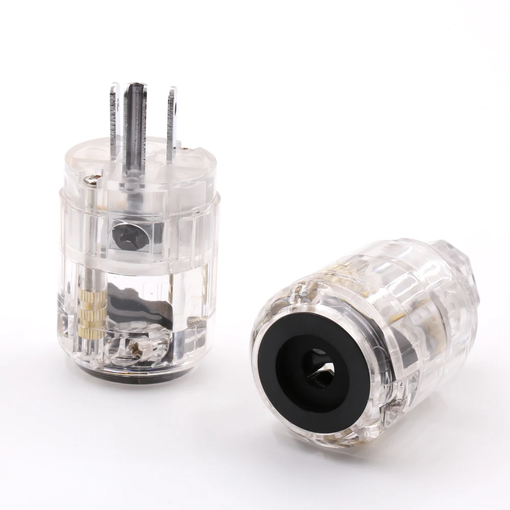Hi-End Transparent Clear rhodium Plated Copper Male Mains AC Power Cord Inlet Power Plug Connector for Hifi Audio power cable