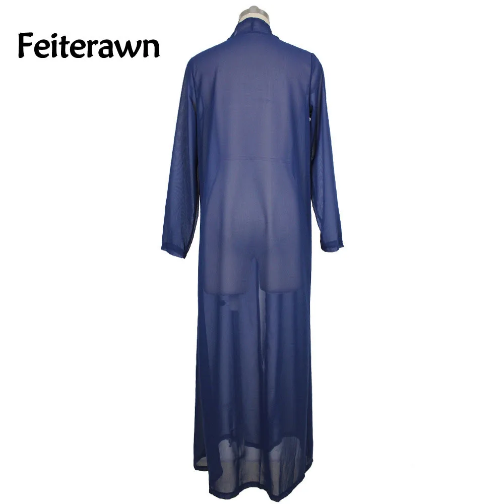Feiterawn 2018 Лето Для женщин пикантные элегантный синий шифон длинная блузка