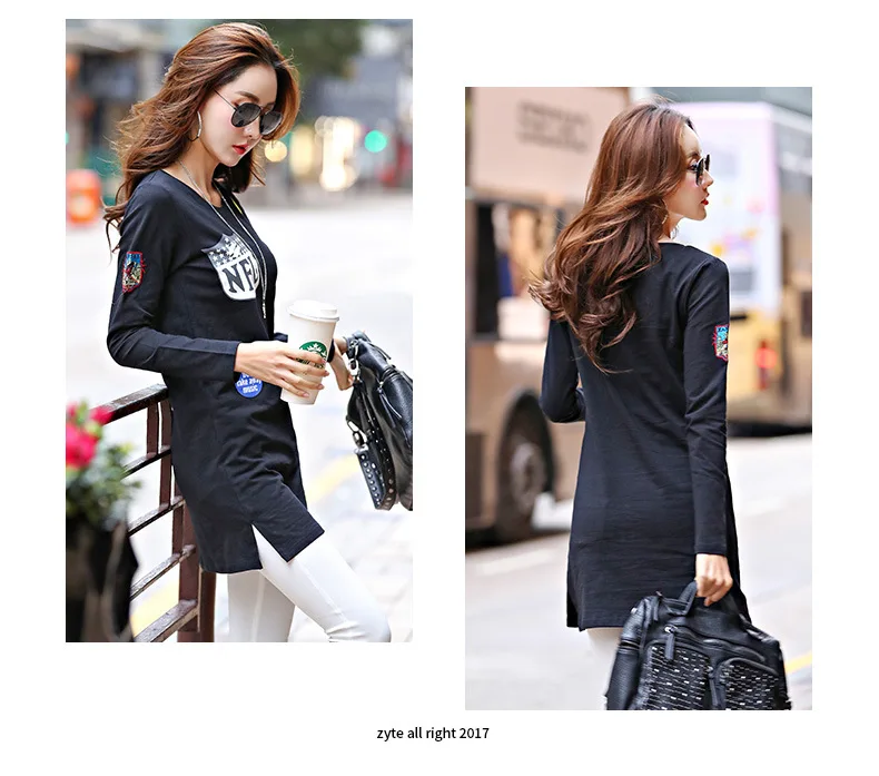 Женская футболка с вышивкой и аппликацией белая или черная длинным рукавом