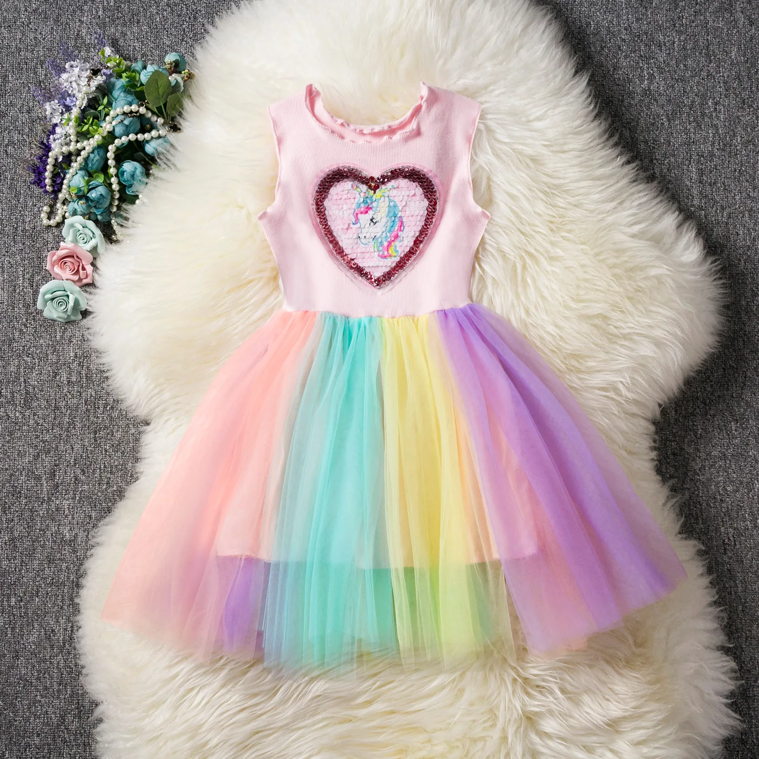 2019 Girls Dresses Kids Cartoon Vestidos Children Unicorn Party Spring Summer Little Sleeveless Dress | Детская одежда и обувь