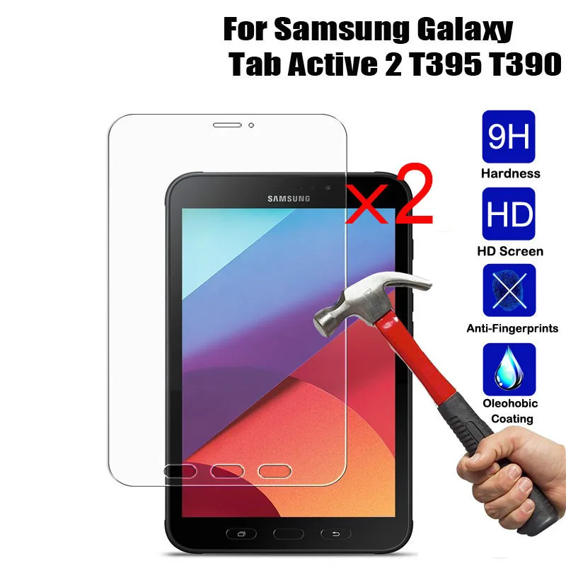 

2 шт./лот 9H закаленное стекло, Защитная пленка для экрана Samsung Galaxy Tab Active 2 T395 T390 8,0 HD, Ультрапрозрачная пленка для планшета