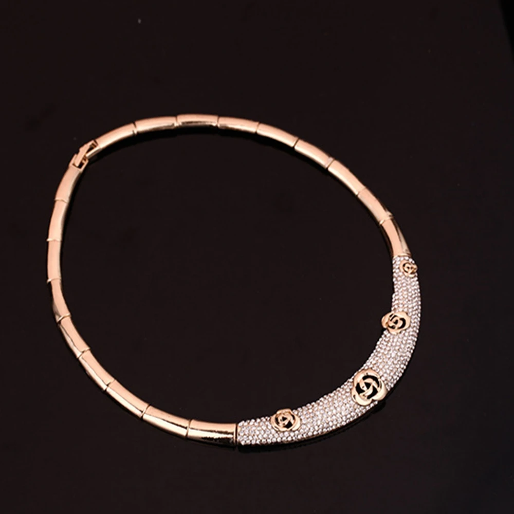 Креативное Золотое розовое ожерелье серьги 4 шт Дубай Свадебный костюм ювелирные