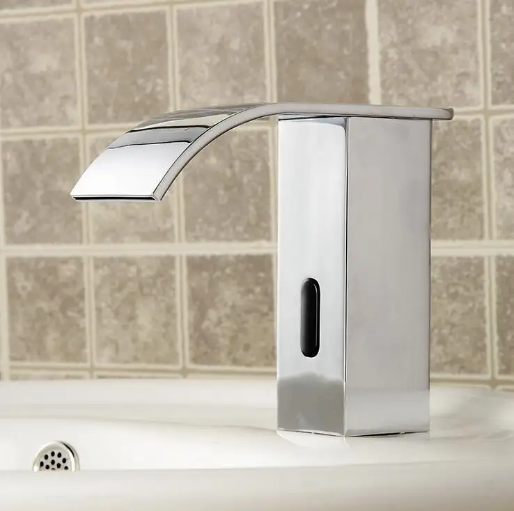 Chrome Plated infrared sense faucet brass Bathroom single hole wash basin Copper sink waterfall | Обустройство дома