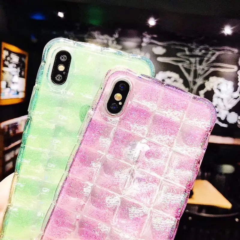 gold foil glitter transparent lattice soft tpu phone case For iphone Xs Max XR X Cover 6 Plus 7 8 Silicone shell |