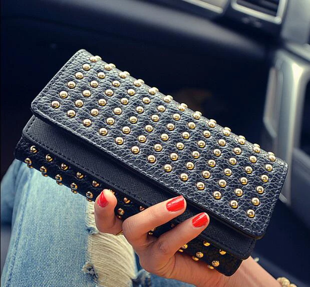 Summer new rivets fashion twists and turns wallet big wild PU leather coin long | Багаж и сумки