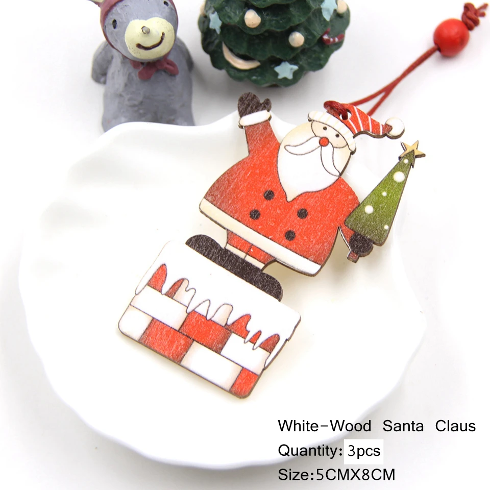 3PCS-W-Santa 3 шт напечатанные деревянные поделки Рождественские елки украшения Рождественские Деревянные Подвески украшения Рождественские украшения Для Вечеринки Висячие подарки - Цвет: 3PCS-W-Santa