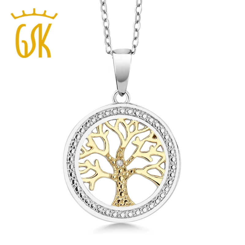 GemStoneKing двухцветное серебро 925 пробы дерево LifeFamily кулон ожерелье с алмазным