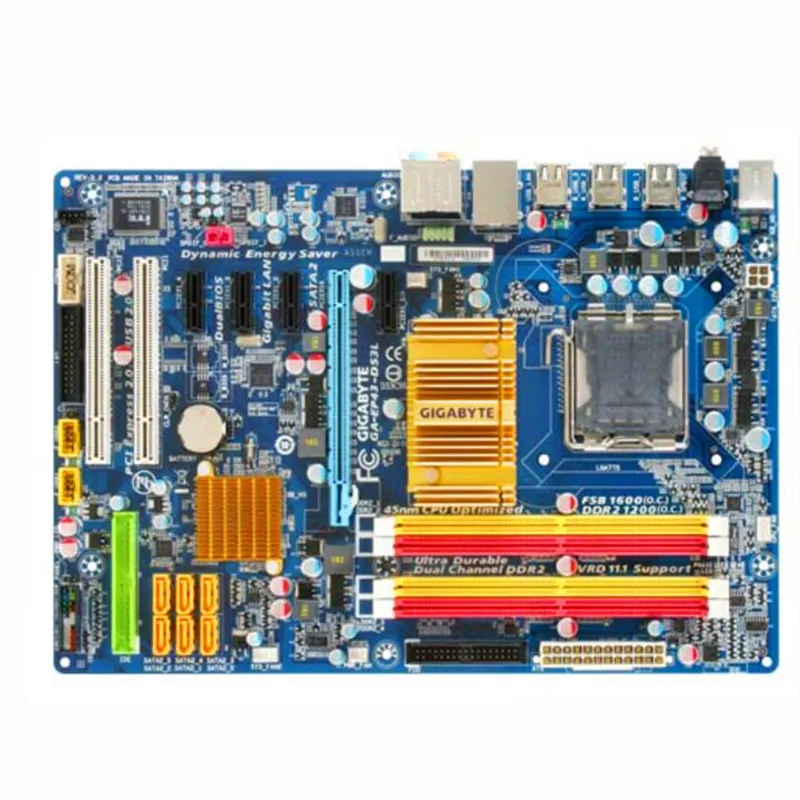 Оригинальная десктопная Материнская плата Gigabyte Φ P43 LGA 775 DDR2 16G SATA2 USB2.0 ATX 100%