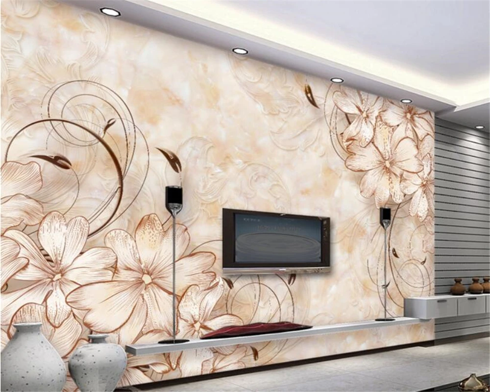 Фото обои Европейский высокое качество узор гостиная Мрамор ТВ фон настенная