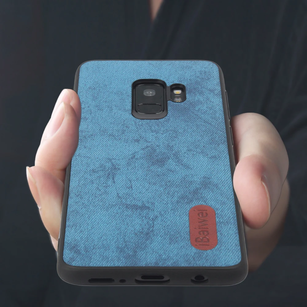 Модный простой кожаный чехол для samsung Galaxy S9 с закругленными краями + джинсовые