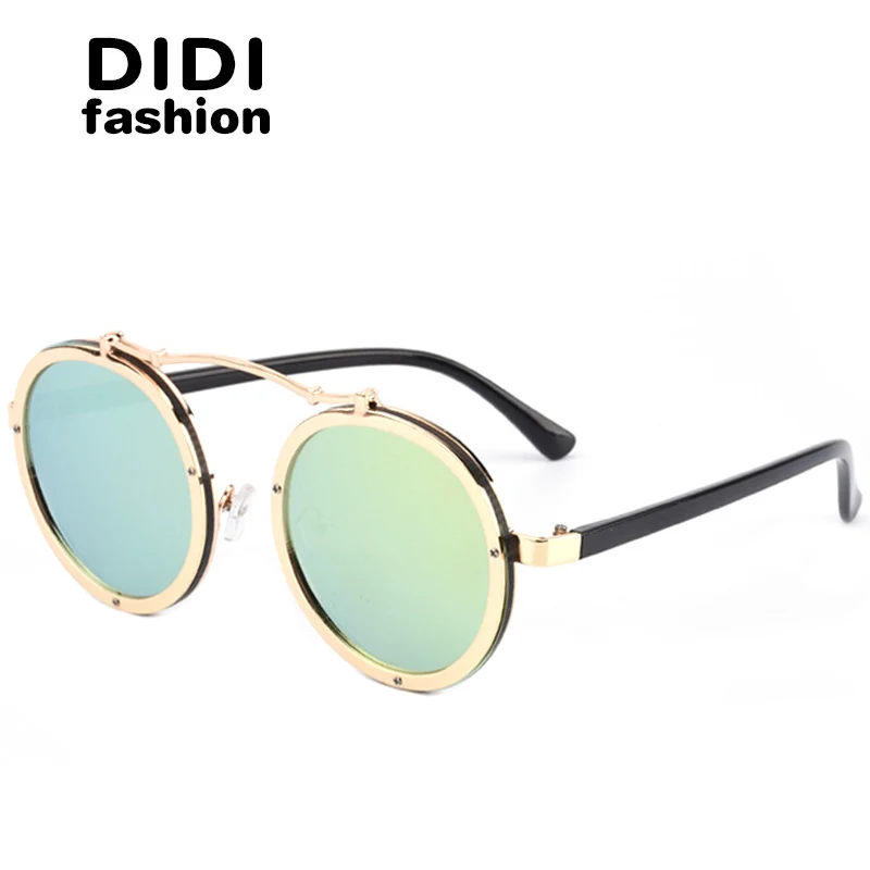 DIDI круглые солнцезащитные очки в стиле стимпанк для женщин и мужчин плоская