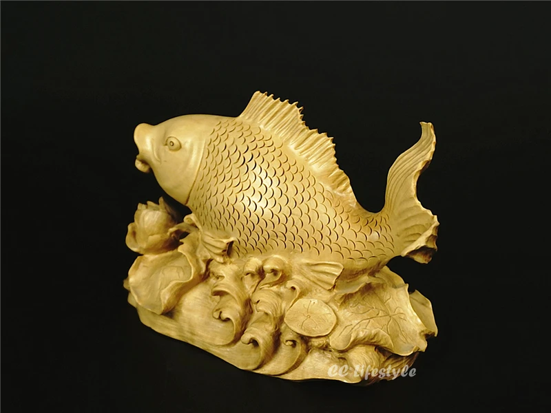 

18CM Animal statue fish wood animal decoration craft sculpture home carving animals
