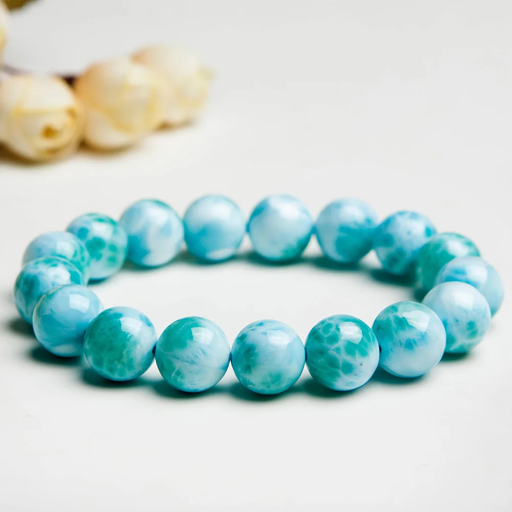 12 мм браслет из натуральных синих бусин Larimar от Dominica Gemstone Healing Stretch Water Pattern